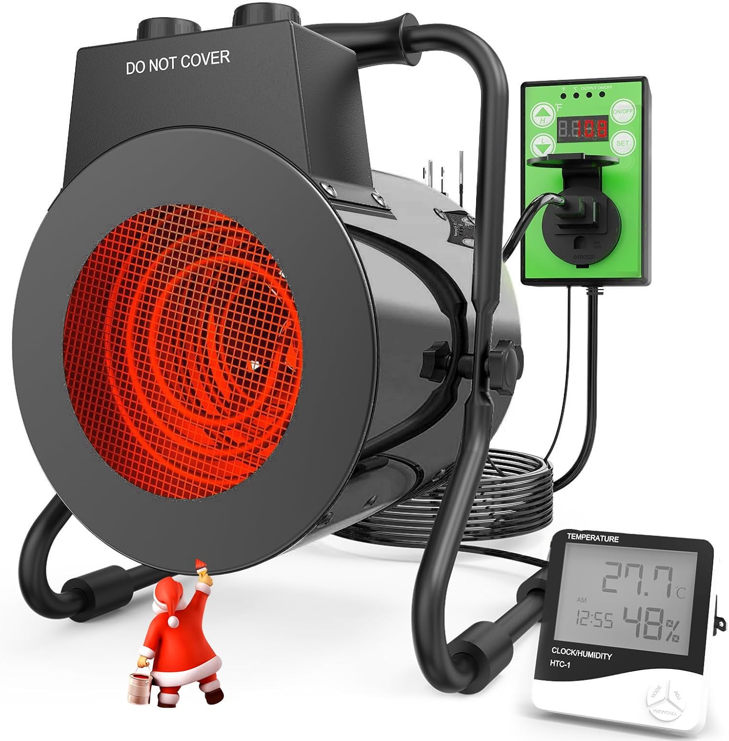 Buyplus Greenhouse Heater with Digital Thermostat, 1500W Outdoor Heaters for Patio, Overheat Protection & 3S Fast Heating, Electric Space Heater for Greenhouse, Patio, Garage, Flower Room, Silver