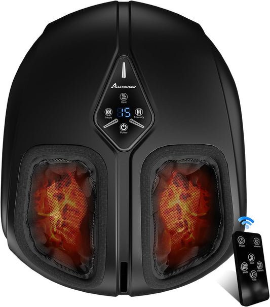 ALLYOUGER Shiatsu Foot Massager with Heat,Vibration,Air Compression and Deep Kneading for Plantar Fasciitis, Neuropathy,Improve Foot Wellness,Gifts for Women & Men（Black）