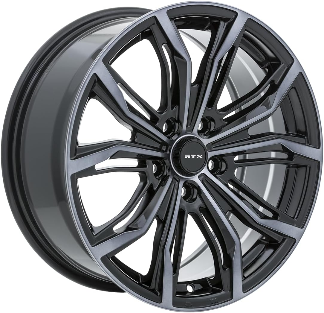 RTX BLACK WIDOW Custom Wheel - 17x7.5, 42 Offset, 5x114.3 Bolt Pattern, 73.1mm Hub - Black with Machined Gray Face Rim