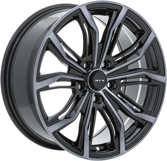RTX BLACK WIDOW Custom Wheel - 17x7.5, 42 Offset, 5x114.3 Bolt Pattern, 73.1mm Hub - Black with Machined Gray Face Rim