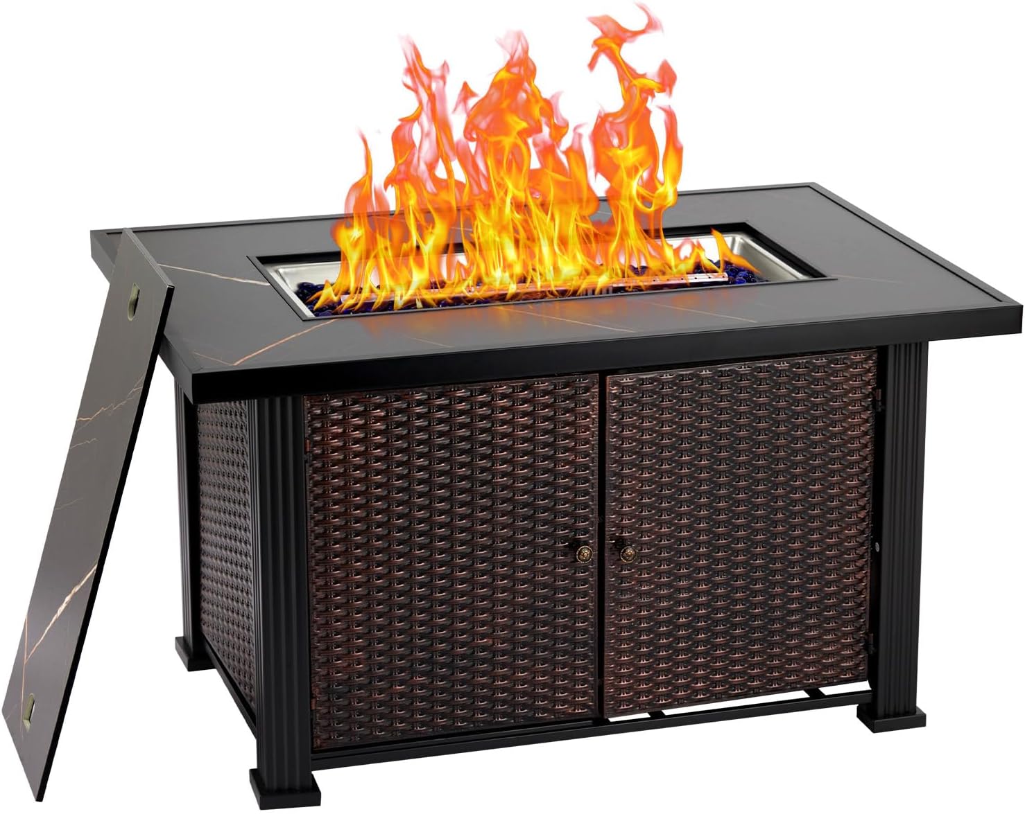 44" Outdoor Fire Pit Propane 50,000 BTU - Patio Fire Pit Table with Cover, Hidden Tank Storage, Smokeless Gas Firepit with Steel & Iron Fence Surface, Gas FirePits for Outside, Garden, Deck & Backyard