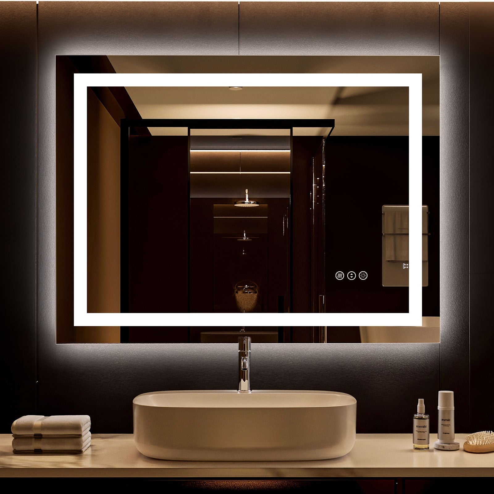 Royal Guard Smart 36-in x 28-in Polished Frameless Rectangle Dimmable LED Lighted Fog Free Bathroom Vanity Mirror ( Silver )