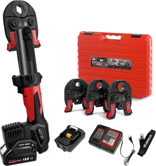 MINI Propress Tool for Copper Pipe - 32KN Pro Press Powerful Force - 3 Jaws Range 1\/2" 3\/4" & 1" - 350° Rotatable Head - 2.0Ah Battery Powered - HHEWLEE Propress Copper Crimper Tool