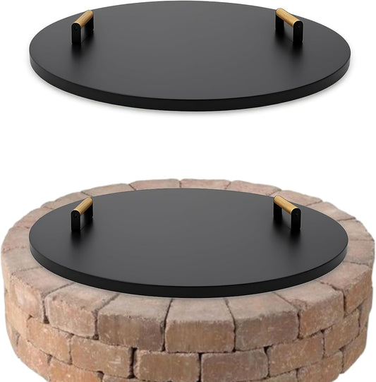 FEBTECH Fire Pit Lid 36 Inch - Steel Fire Pit Lid with 2mm Thickness for Drop-in Burner Fire Pit Pan - Grill Fire Ring Lid with Dual Handle for Outdoor Brick Fire Pit