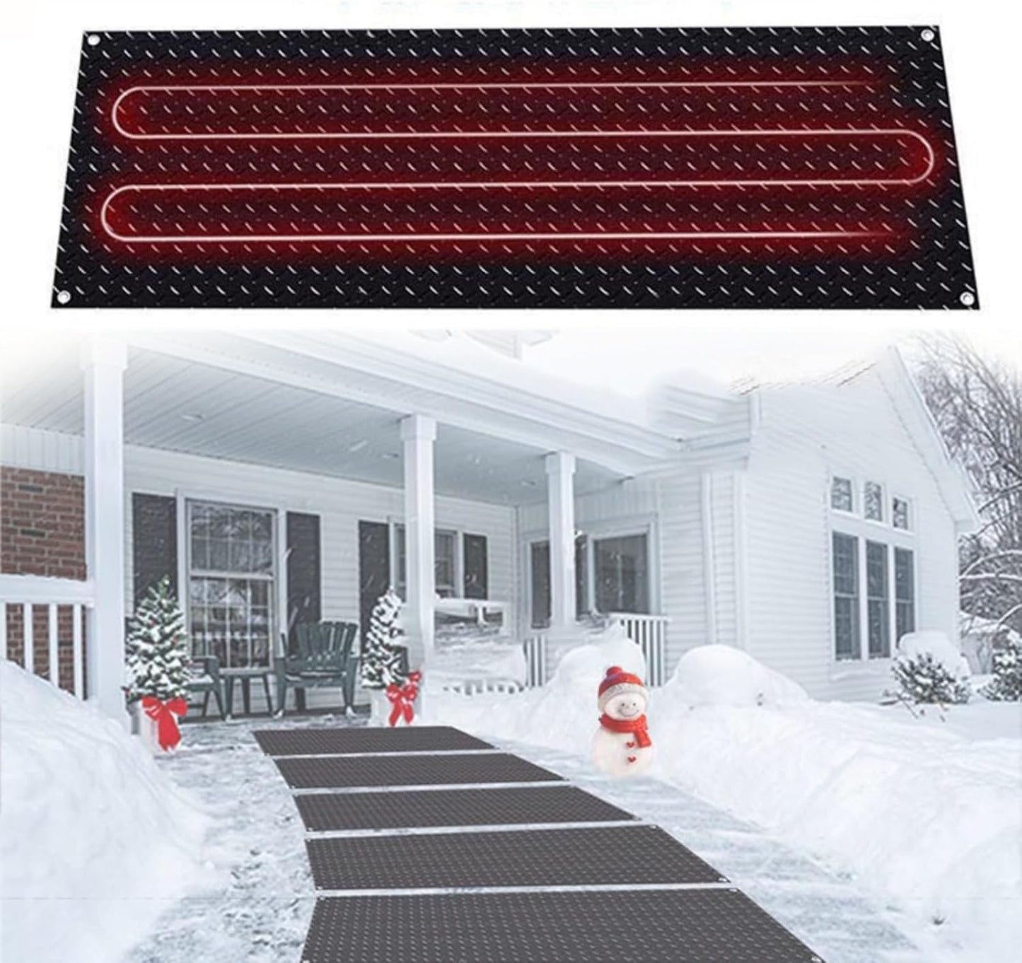 Snow Melting Mats, Heated No-Slip Rubber Heating Mats for Walkways, Roof and Valley Heater for Stairs Steps Driveway Decks
