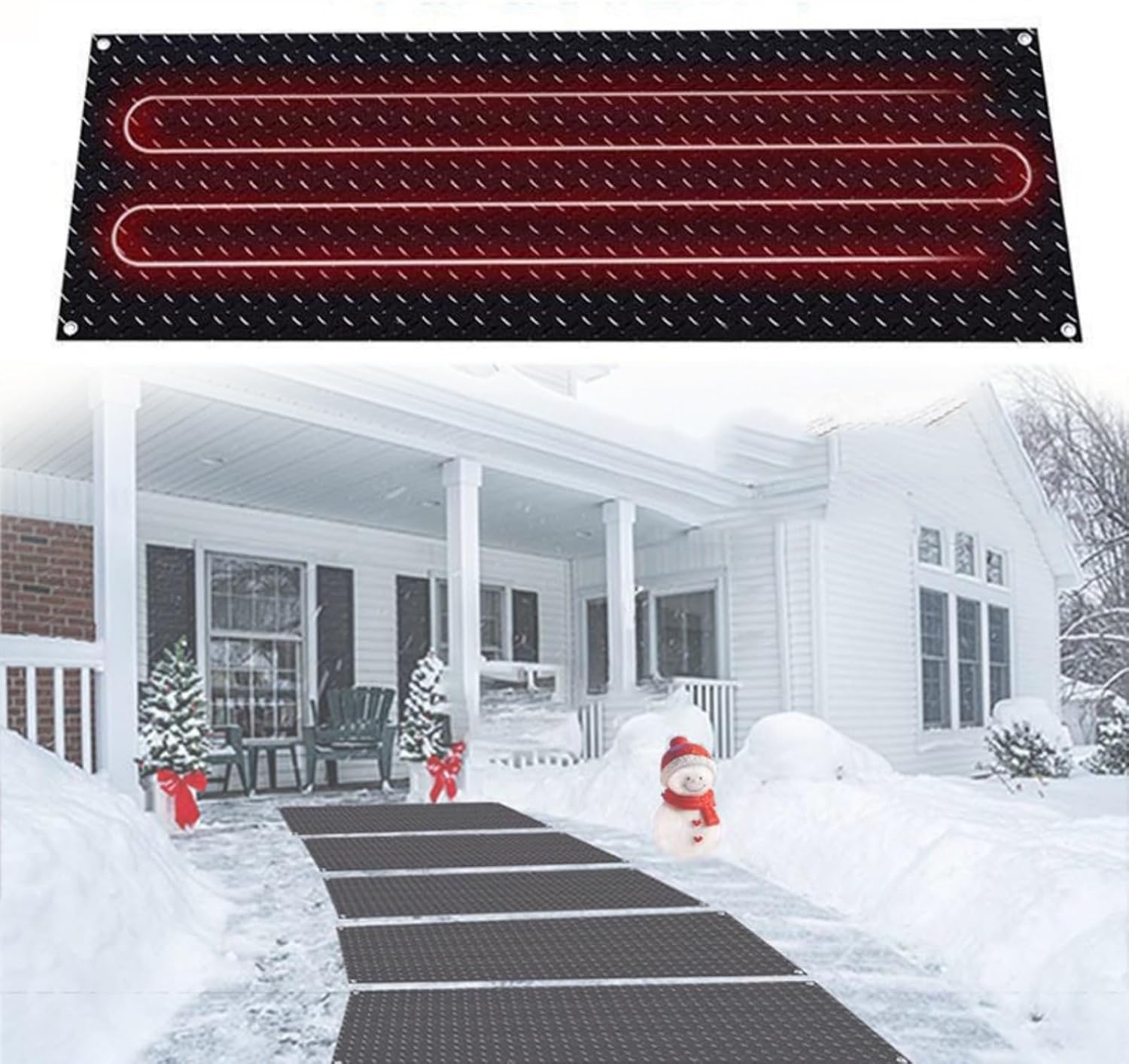 Snow Melting Mats, Heated No-Slip Rubber Heating Mats for Walkways, Roof and Valley Heater for Stairs Steps Driveway Decks