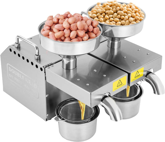 LYNICESHOP Double Head Oil Press Machine, Oil Press Machine Stainless Steel Automatic Oil Extractor Oil Presser Kitchen Oil Presser Pressing Mill Maker Machine with Intelligent Control