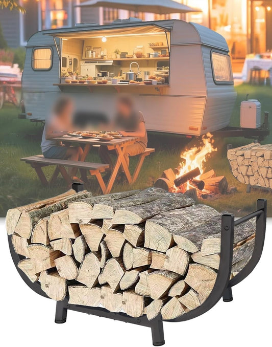 Curved Firewood Rack Outdoor, 24in Reinforced Steel Log Holder Indoor, Stable Firewood Storage ，for Patios & Small Spaces