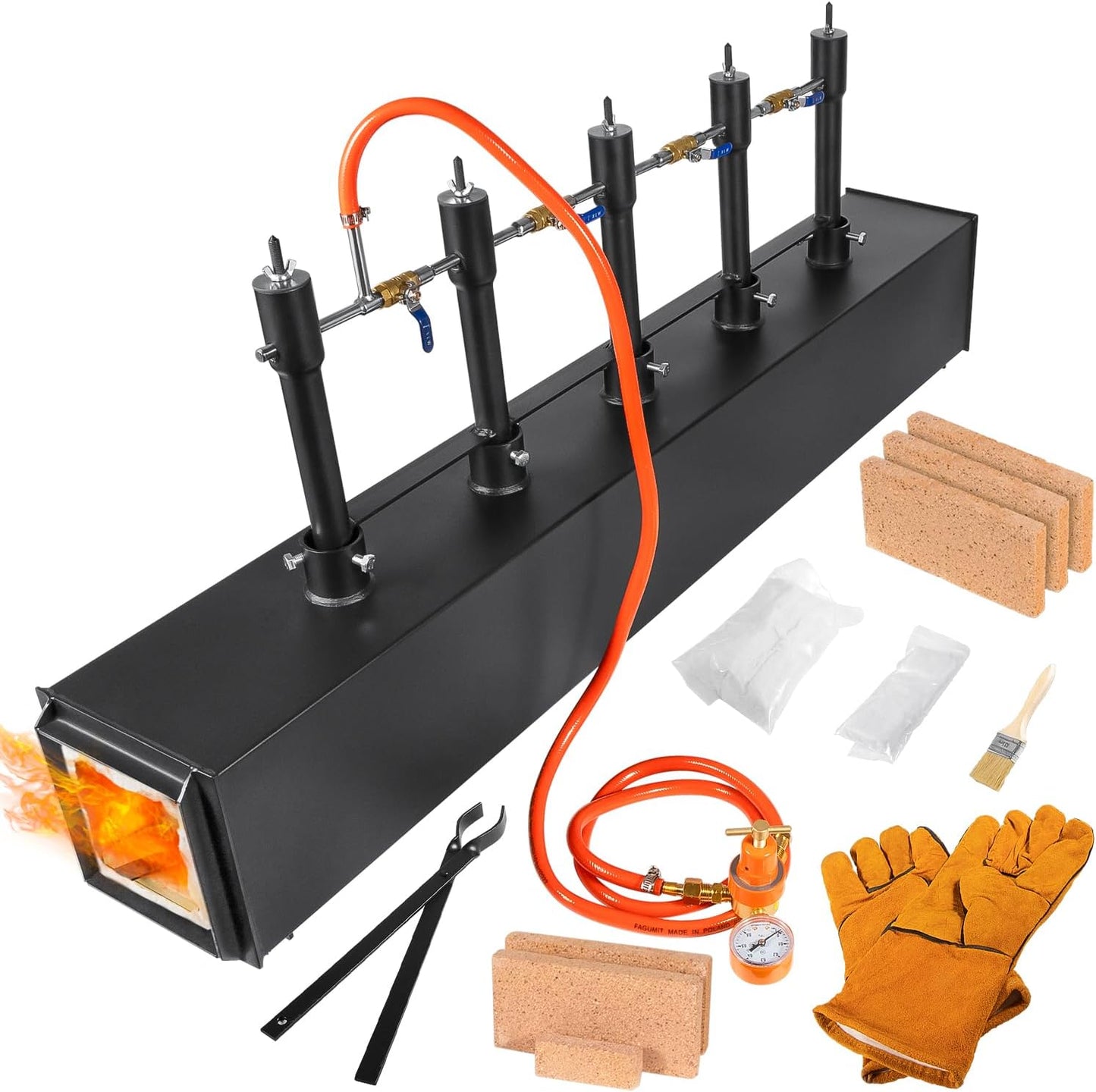 DFPROF5 Portable Gas Propane Forge 5 Burners 2700°F\/1482℃ Large Capacity Square Forging Furnace for Blacksmithing Farrier Knife Tool Making Equipment with Tong & Gloves