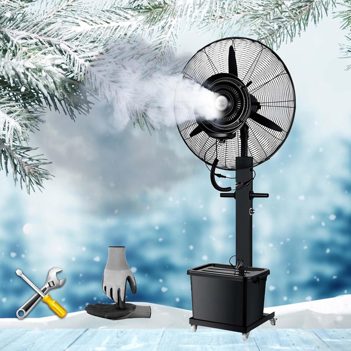 Standing Fan With Mist 90° Oscillating Misting Fan Industrial With 11 Gallons Tank, Tilt Head, 3 Speeds, Adjustable Mist Wheels Suitable For Warehouses And Outdoor Venues(Non-liftable,650)