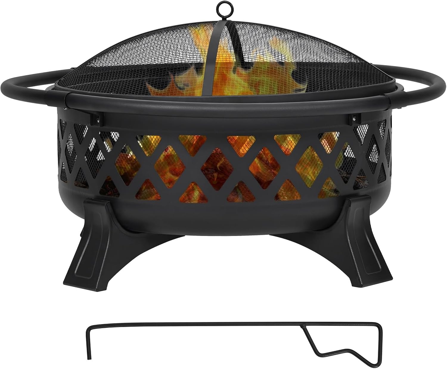 Fire Pit 36 Inch Heavy Duty Steel Firepit Wood Burning with Spark Screen, Lid & Poker, Portable Outdoor Firepit for Patio, Garden, Backyard