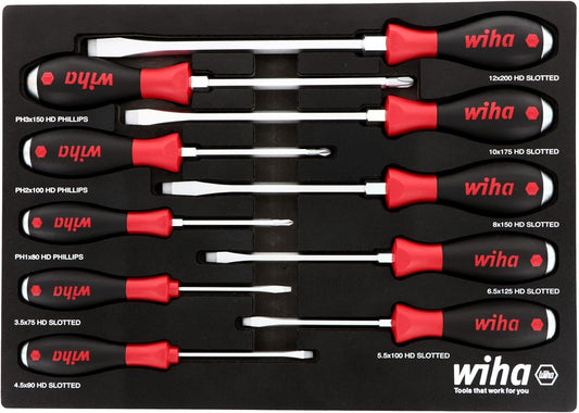 Wiha 53180 10 Piece SoftFinish XHeavy Duty Cushion Grip Screwdriver Tray Set