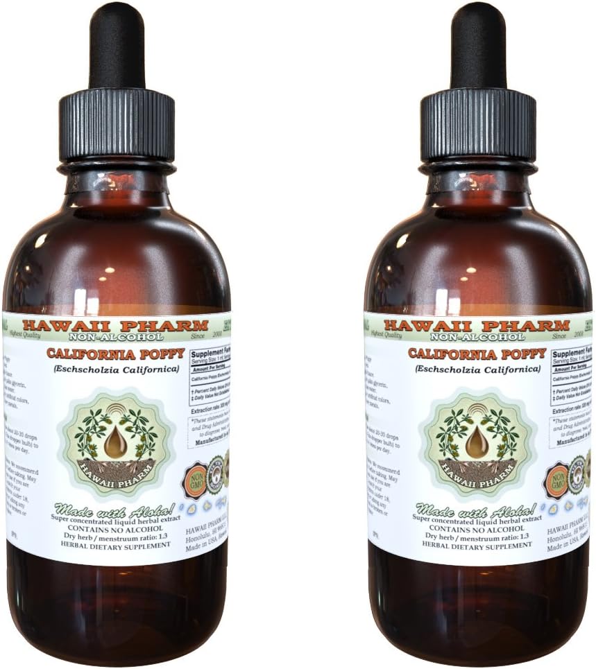 California Poppy Alcohol-Free Liquid Extract, Organic California Poppy (Eschscholzia Californica) Dried Above-Ground Part Glycerite 2x2 oz