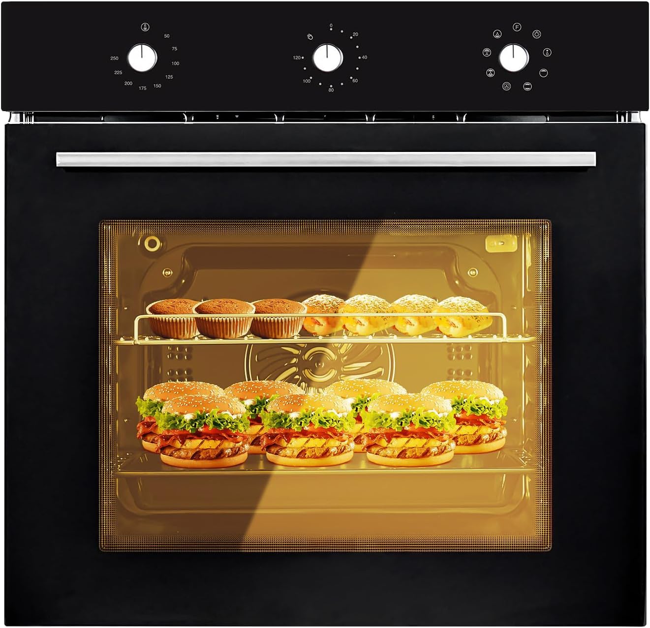 24" Electric Wall Oven with 4 Cooking Functions, 2.5 Cu.ft Capacity Stainless Steel Single Wall Oven with Convection, Defrost…Additional Function, 3000W Built In Oven, 240V
