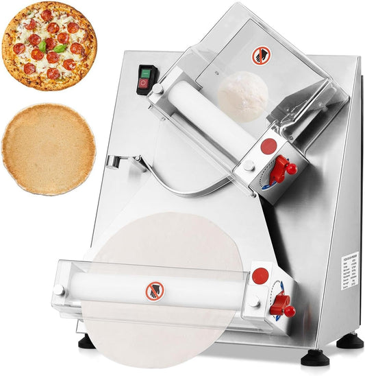 370W Commercial Pizza Dough Sheeter- 12''\/30cm Dual-Roller Stainless Steel Dough Roller Machine with Laser Thickness Control for Pizzerias, Bakeries, Pasta Shops & Food Processing