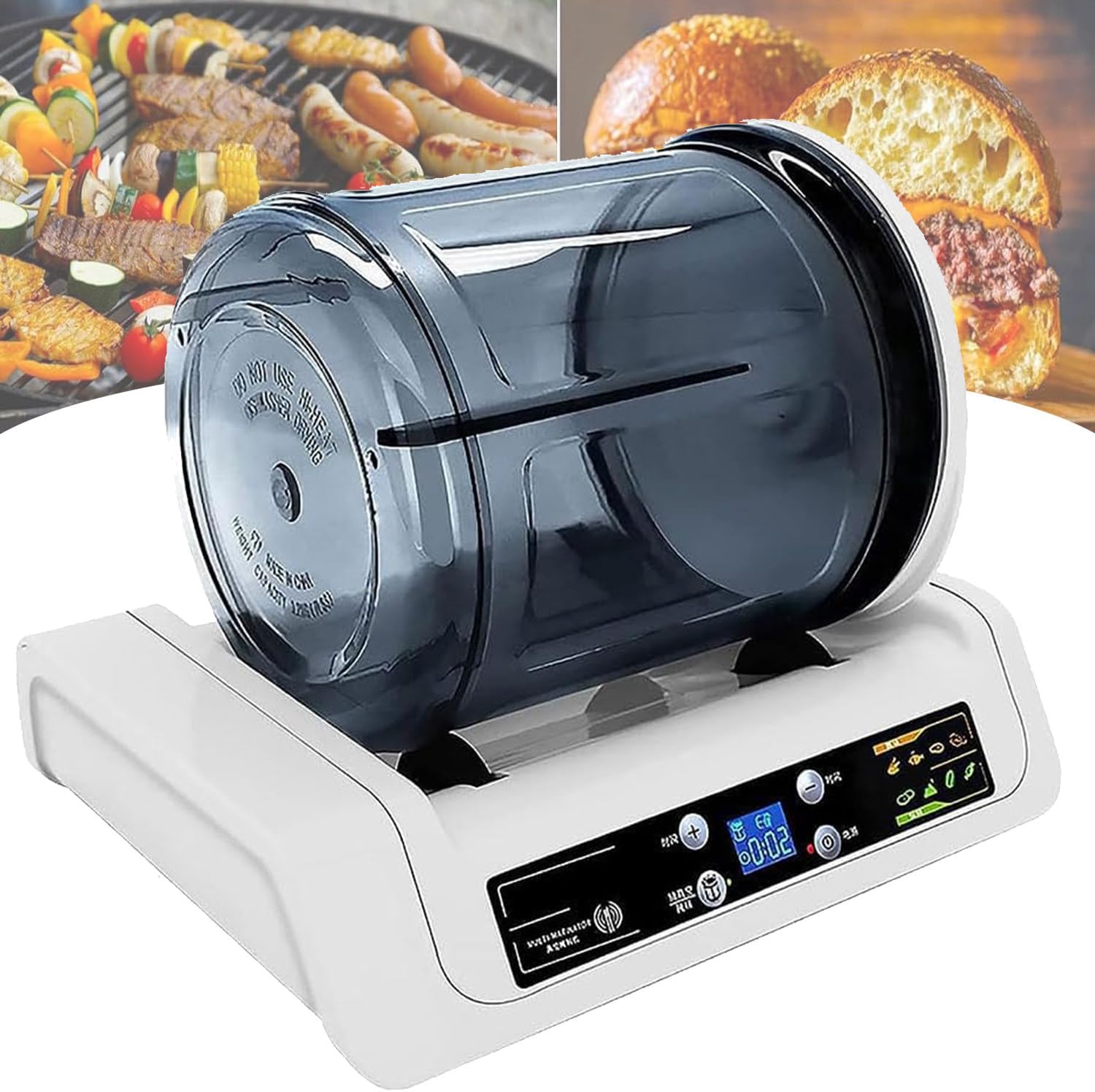 Commercial Electric Meat Tumbler Marinator, Vacuum Tumbler Marinating Machine, 5L Stainless Steel, White, Touch Control