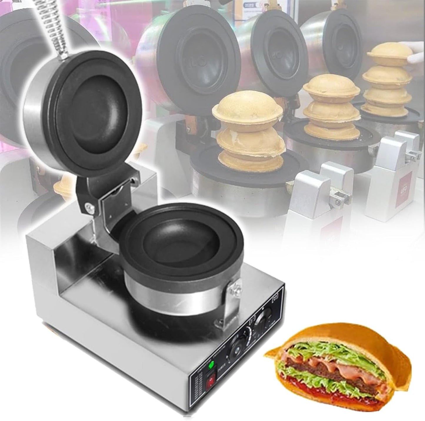 Commercial Electric Burger Maker, Non Stick Burger Machine Burger Maker Press, 1200W 50-300℃ Ice Cream Burger Mold for Home