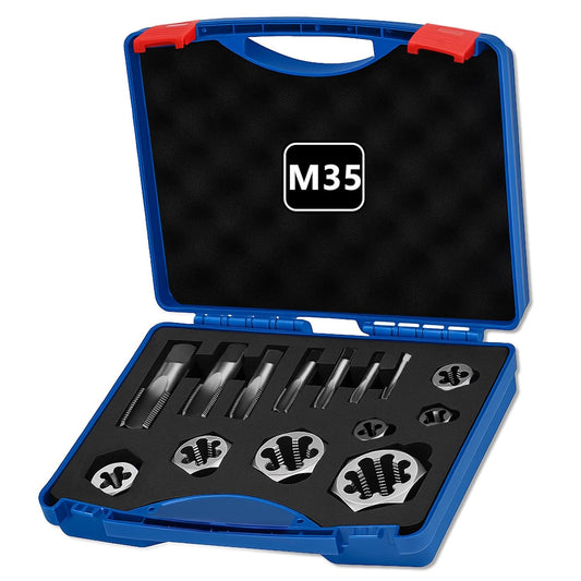 NPT Tap and Die Set, 14 Pcs 1/8" to 1" Pipe Threading Cutting Tool Rethreading High-Speed Steel Taper Taps and Carbon Steel Hex Dies with Storage Case for Thread Repair and Cutting