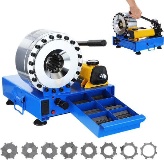 Hand Hydraulic Hose Crimper with 8 Sets of Dies (10-30mm), High Pressure Hydraulic Hose Crimper Tool, Scale Adjustable. for Single & Double Braided Hose 3/8" to 1-1/4", for Industrial
