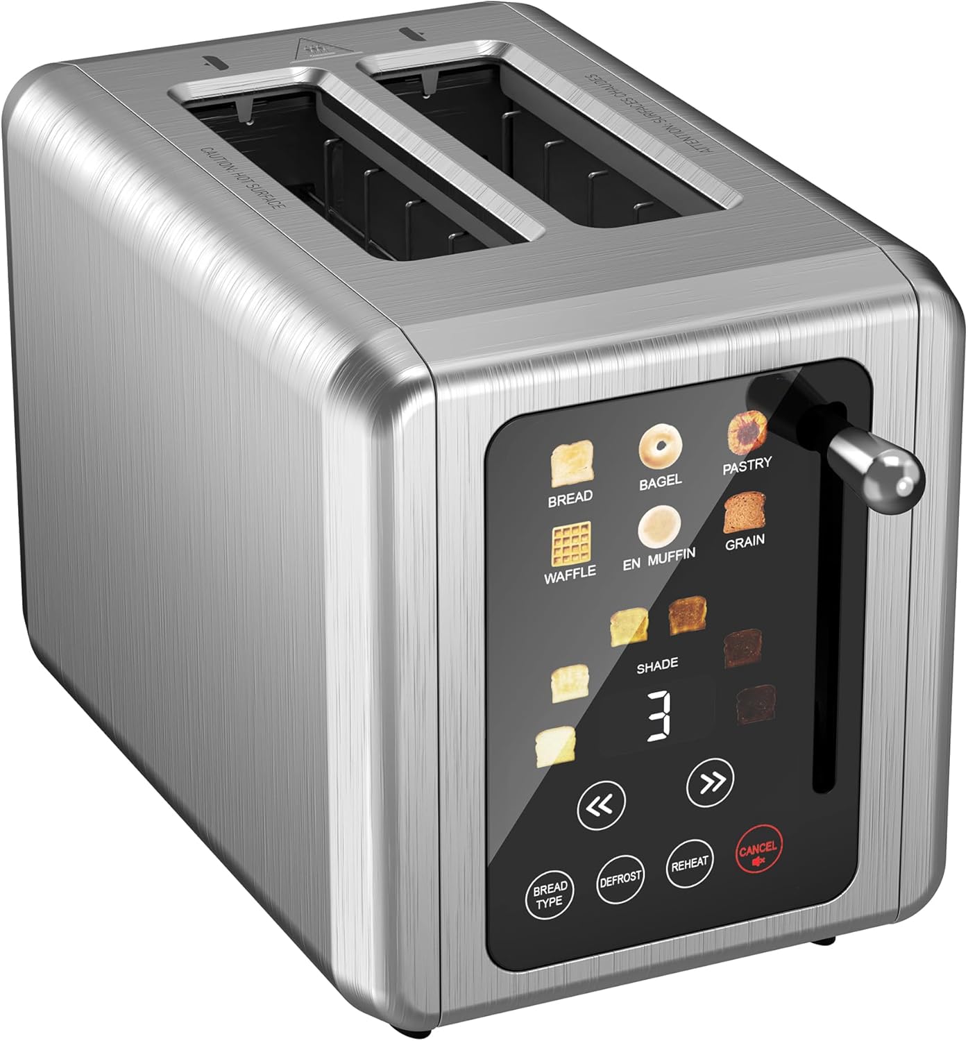 WHALL® Touch Screen Toaster 2 Slice, Stainless Steel Digital Timer Toaster, 6 Bread Types & 6 Shade Settings, Smart Extra Wide Slots Toaster With Bagel, Cancel, Defrost Functions