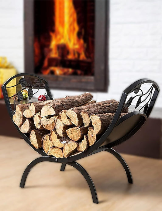 Firewood Storage Rack Foldable & Portable - Arced Metal Firewood Holder Shelf Stand for Indoor Outdoor Fireplace Log Organization