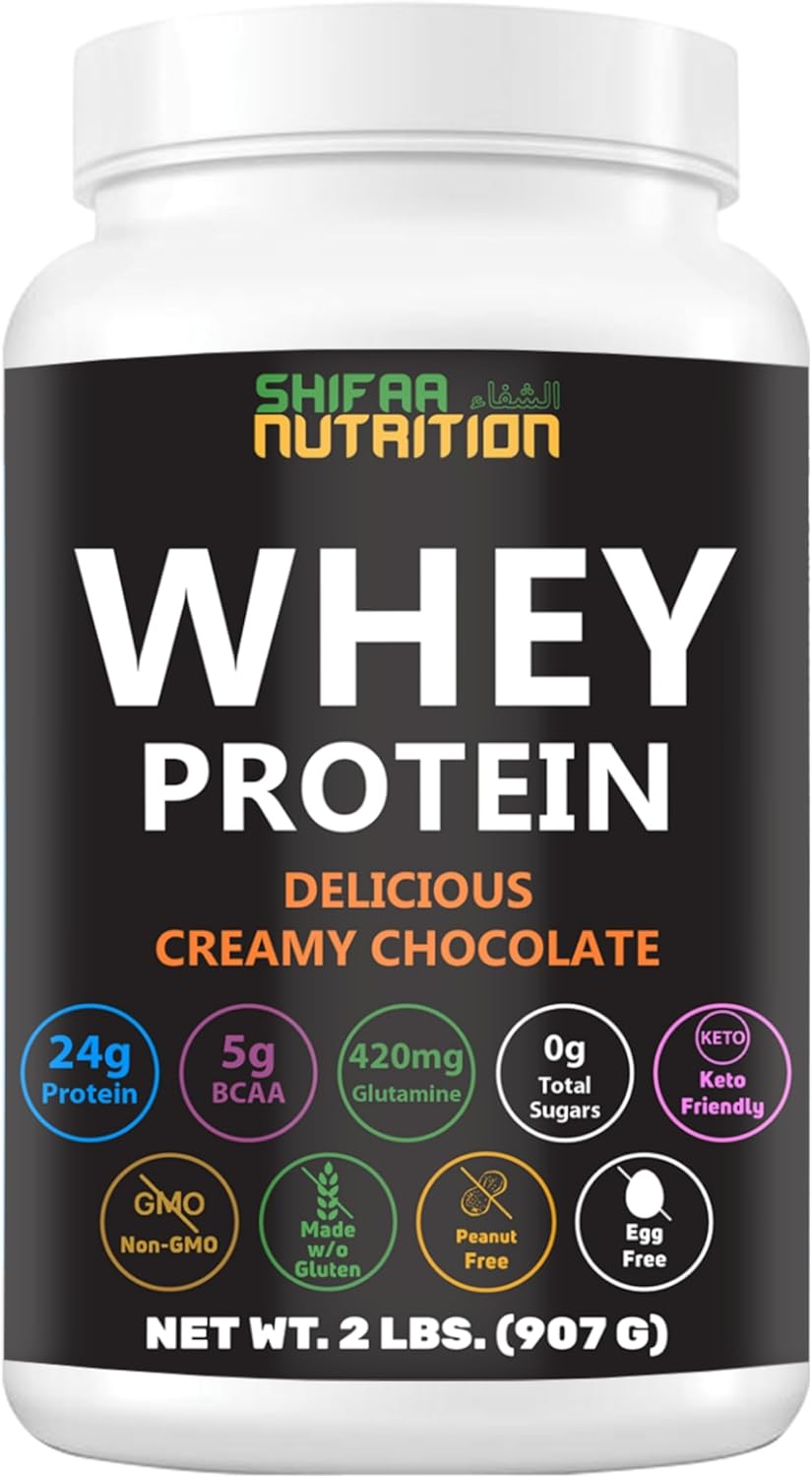 2 Lbs Halal Whey Protein Powder Creamy Chocolate. 24g Protein, 5g BCAAs & 420mg Glutamine. for Building Lean Muscles & Recovery. Sugar-Free, Keto-Friendly, Gluten-Free, Non-GMO