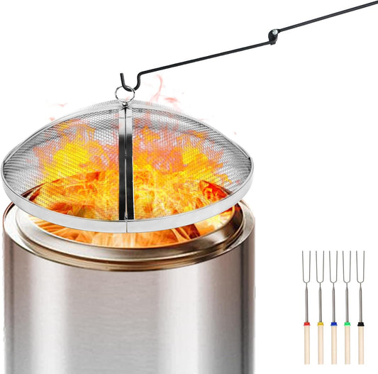 Baitedelai Fire Pit Spark Screen Compatible with Solo Stove Yukon, 27 inch Stainless Steel Mesh Fire Pit Screen Shield for Solo Stove Yukon Accessories with Fire Poker & Toasted Marshmallow Sticks