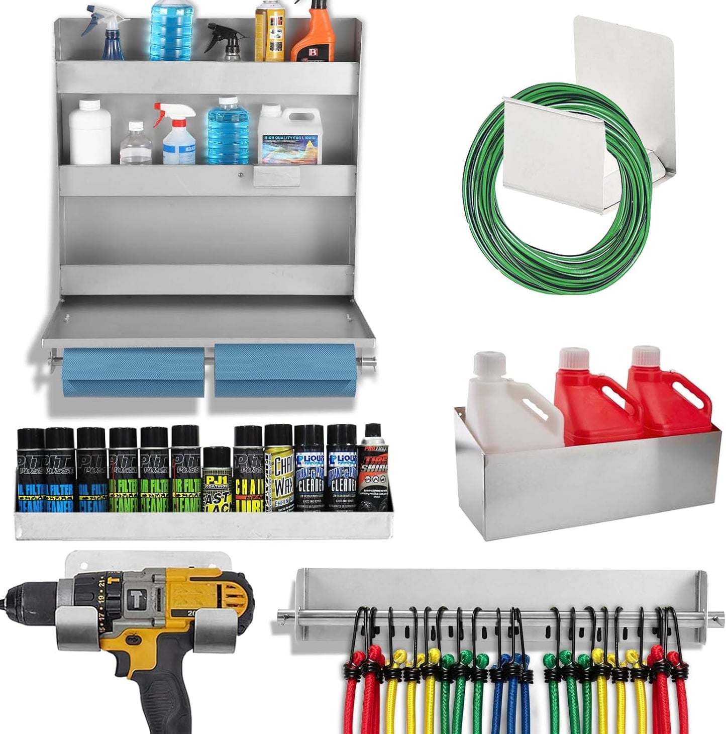 6PCS Aluminium Trailer Garage Organizer Kit, Enclosed Trailer Accessories, Trailer Accessories Ratchet Tie Rod Holder, Cord Hook, Aerosol Can Rack, Miscellaneous Water Bottle Shelf, Tool Hanger