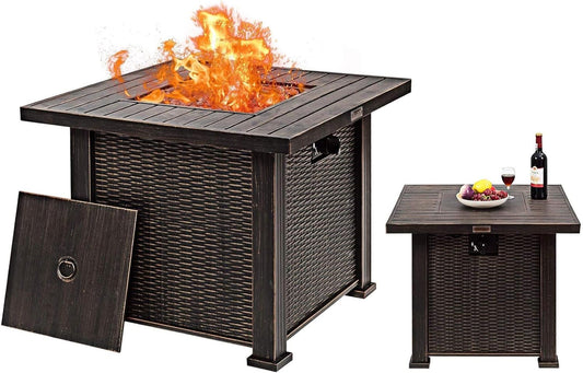HAPPYGRILL Propane Gas Fire Pit Table Outdoor Patio Gas Burner Stove Fire Table, 50,000 BTU Propane Fire Pit Table with Lid