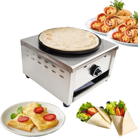 Commercial Gas Crepe Maker, Pancake Griddle Machine with 2800Pa Low Pressure Valve, Gas Crepe Machine with 15.75" Diameter Plate, Non-Stick and Easy to Clean, for Versatile Cooking