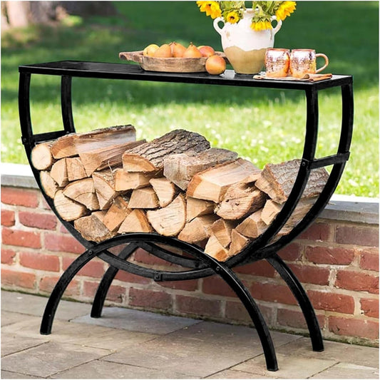Firewood Rack,Firewood Holder, Metal Firewood Holder End Table 100\/ 120cm Long, Round Firewood Organizer Storage Shelf(W100cm(39 3\/8") X H82cm(32 1\/4"))