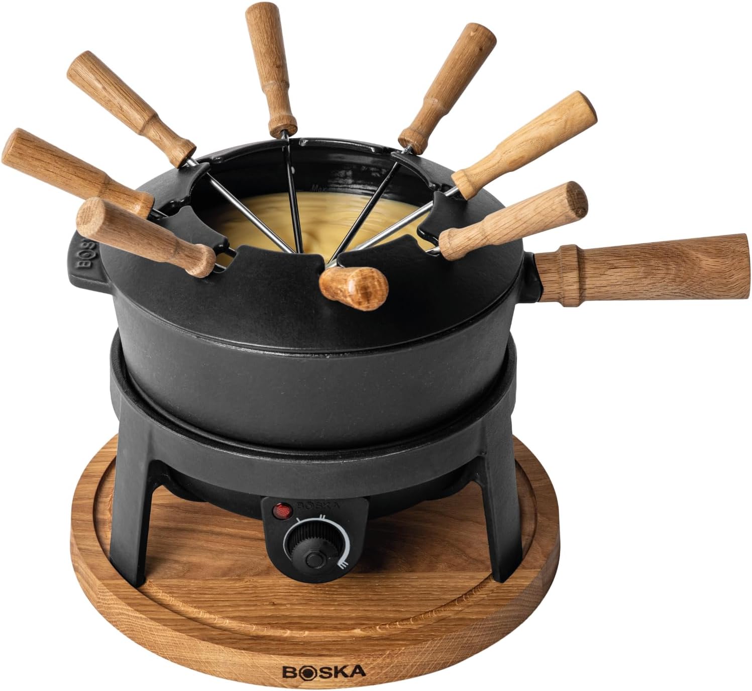 BOSKA Electric Fondue Set Pro\/For Cheese, Chocolate and Broth Fondue \/ 8 people\/Robust Cast-Iron\/High Quality Materials\/Splash Guard Included\/Extra-long Cord\/Black