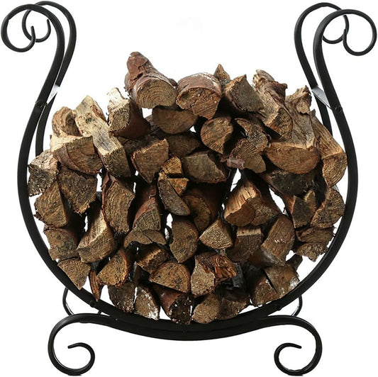 Elegant Scroll Metal Firewood Rack Holder for Fireplace Wrought Iron Log Storage Stand with Household Accessories(