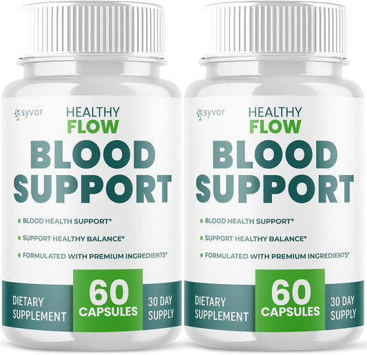 (2 Pack) Healthy Flow Blood Support Capsules, Official Healthy Flow Blood Support Pills with All Natural Ingredients, Advanced Formula Supplement with Premium Vitamins for Men & Women (120 Capsules)