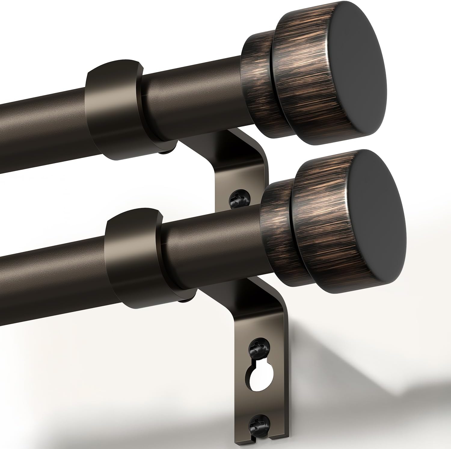 2 Pack Modern Antique Brown Curtain Rods for Windows 16 to 60 Inches Adjustable Length Heavy Duty 1" Diameter Window Rod with Decorative Finials for Outdoor Farmhouse Bedroom Kitchen Living Room