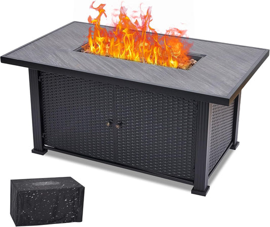 Propane Fire Pit Table 52 x31 in, 50000BTU Rectangle Fire Table with Cover & Rain Cover, Sturdy Steel and Iron Fence Surface, CSA Safety Certified, Companion for Your Garden