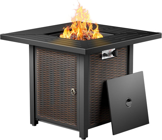 moosprr 30 Inch Fire Pit Table, Propane Gas Fire Pit Table with 50,000 BTU, Outdoor Patio Firepit Table with Cover Plate, Square Fire Table for Patio, Deck, Backyard