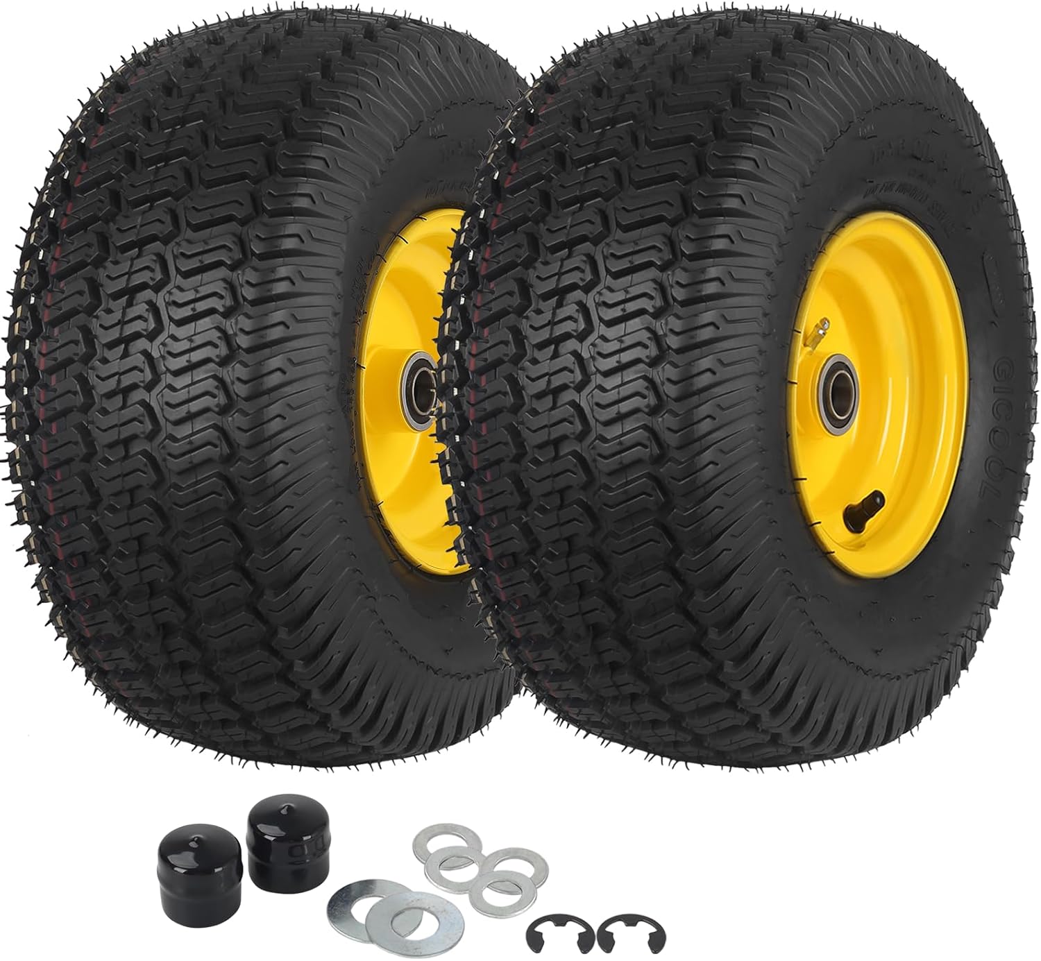 GICOOL (2 Pack) 15x6.00-6 Tubeless Tire and Wheel, 3" Offset Hub, 3\/4" Bearing, 4 Ply, 15x6-6 Replacement Riding Lawn Mower Front Tires, Compatible with 100 and 300 Series John Deere Riding Mowers