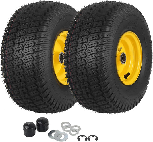GICOOL (2 Pack) 15x6.00-6 Tubeless Tire and Wheel, 3" Offset Hub, 3\/4" Bearing, 4 Ply, 15x6-6 Replacement Riding Lawn Mower Front Tires, Compatible with 100 and 300 Series John Deere Riding Mowers