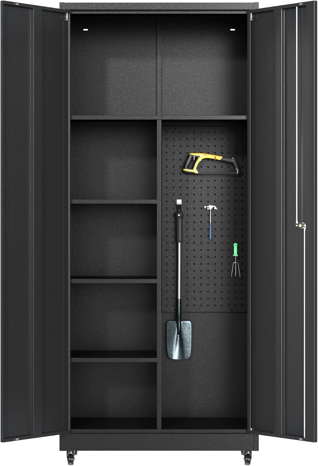 Coolsun Garage Cabinet with 4 Wheels, 71" H Tool Storage Cabinets, Garage Storage Cabinet with Adjustable Shelves, Broom Closet Cabinets for Utility Room,Workshop