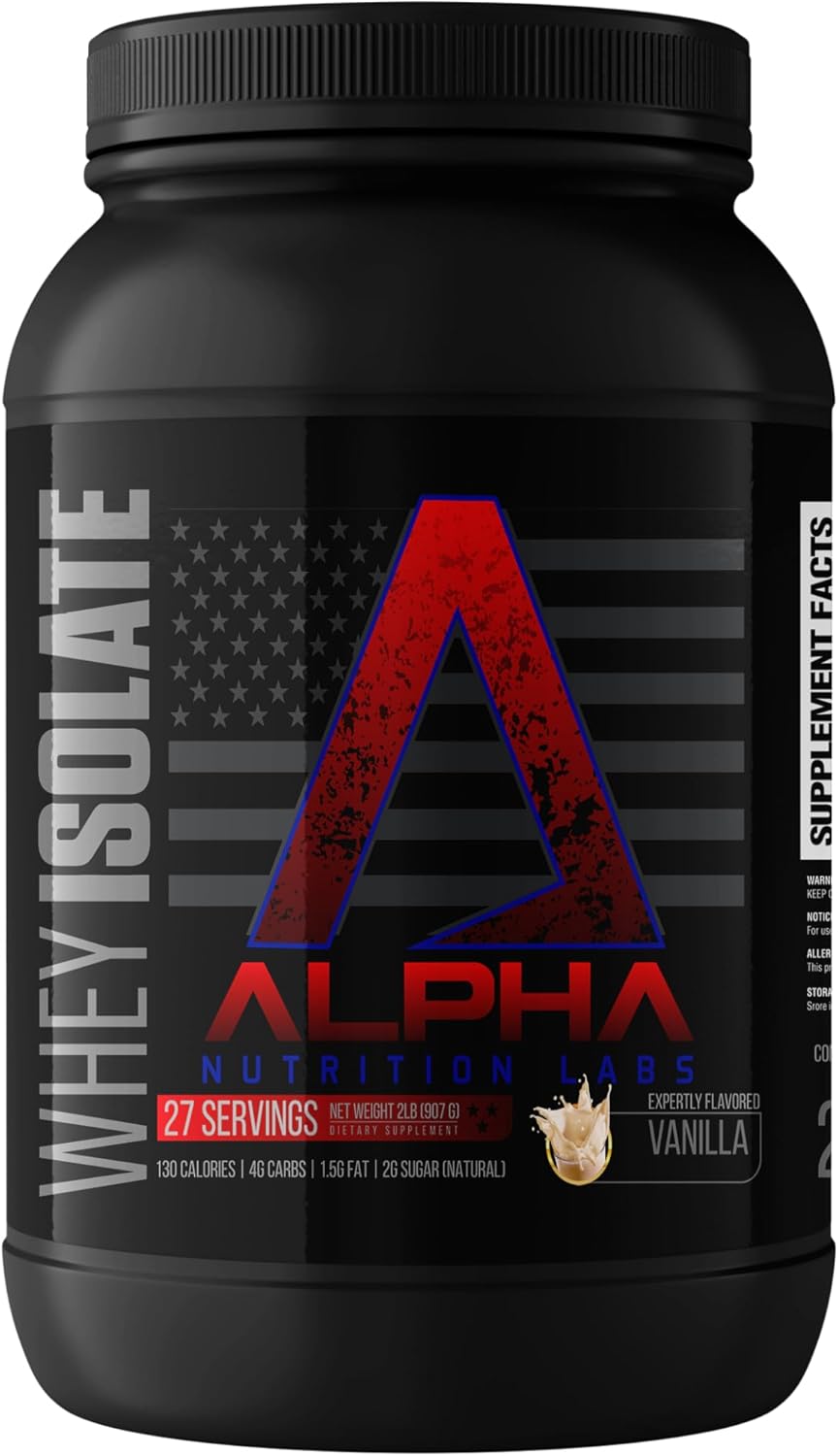 Alpha Nutrition Labs Whey Isolate Protein Powder - Vanilla Flavor, 28g of Protein, Protein Source, Low Carb, Classic Specialty