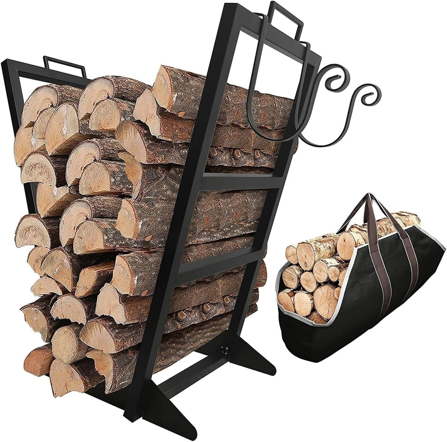 Outdoor Indoor Firewood Log Rack, Small Wood Rack Holder for Fireplace, Metal Firewood Carrier Brackets for Campfire Garden Patio Storage