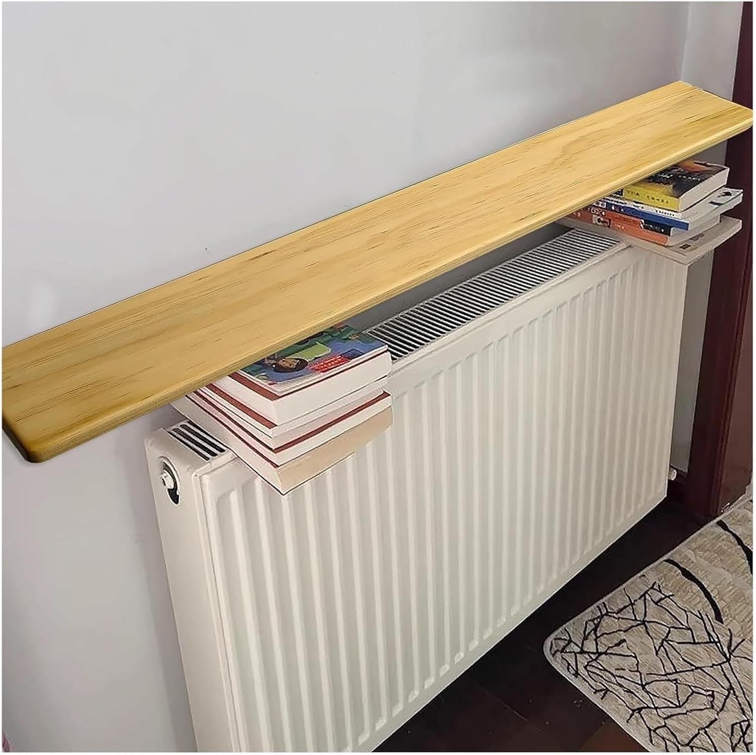 Radiator cover for old radiator，Radiator cabinet， Radiator Top Cover Shelf Wooden Home Plant with Brackets &Screws for Kitchen Bedroom Bathroom(Wood(lxwxh),49.2x6.3x0.9in)