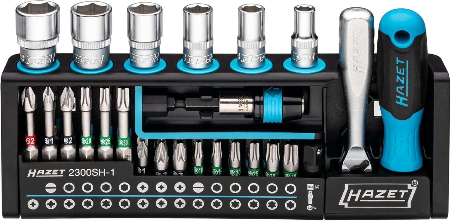 HAZET Smartholder Tool Holder 2300SH-1 I 39-Piece Tool Bit Set, Drive: Hexagon 6.3 (1/4 Inch), Square 6.0.12 in (1/4 Inch) I Practical Tool Set Extremely Handy and Compact