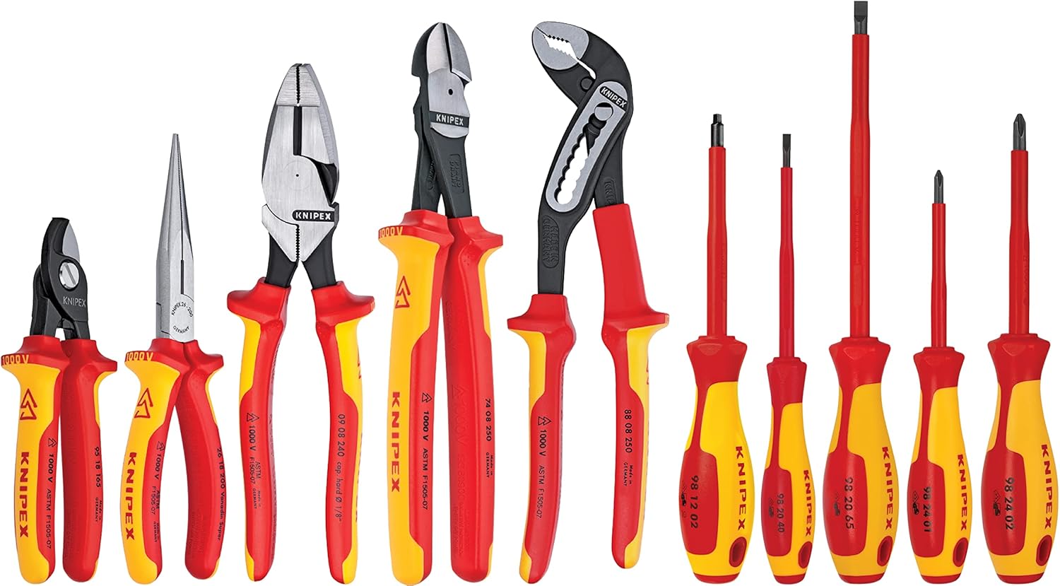 Knipex Tools LP - 9K989831US 10 -Piece 1000V Insulated High Leverage Pliers, Cutters, and Screwdriver Industrial Tool Set , Red