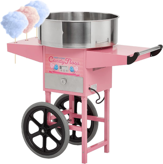 Cotton Candy Machine with Cart, Electric Cotton Candy Maker with 21 inch Stainless Steel Bowl for Family, Party, Amusement Park, Carnival- Pink
