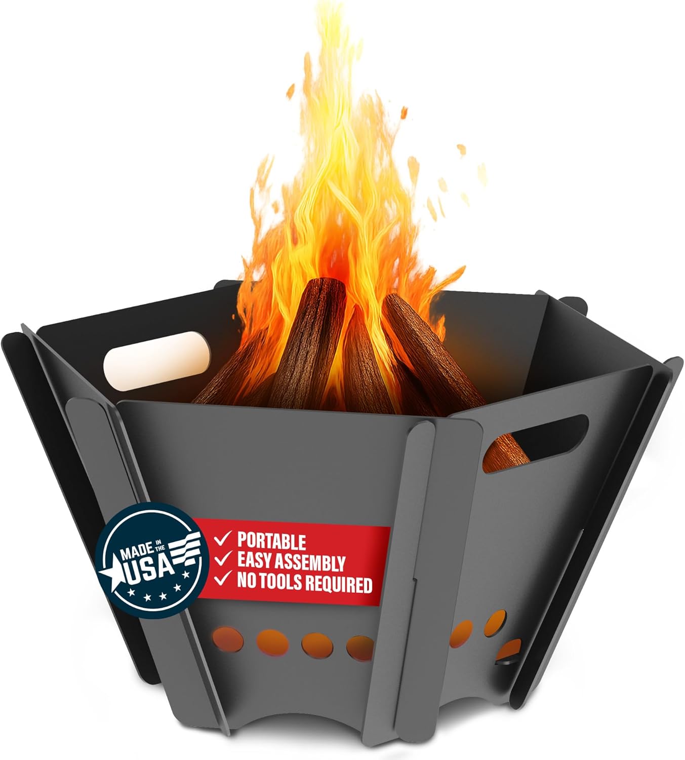 Tarter Micro Outdoor Fire Pit - 7-Piece Hexagonal Wood Burning Fireplace for Camping & Bonfires - Portable & Easy Assembly Design - Heavy Duty & Durable Sheet Steel, Powder Coated Finish