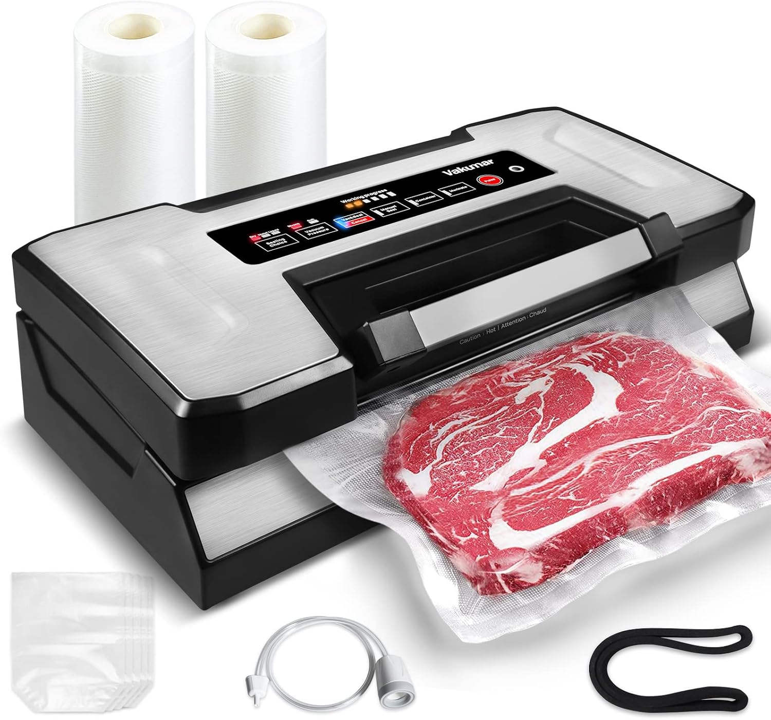 Vakumar Liquid Vacuum Sealer Machine, 90Kpa Vacuum Sealer Machine Preservation Dry/Moist/Liquid Modes, LED Indicator Light, Handle Locked Design, Built-in Cutter and Bag Storage, Removable Drip Tray