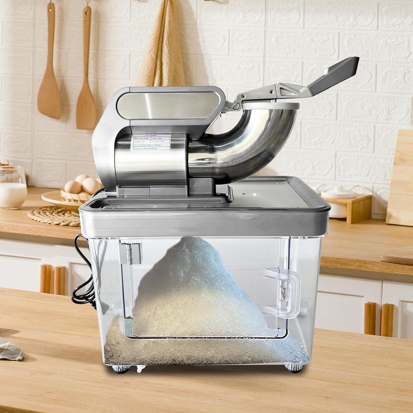 Commercial Ice Crusher Machine 660LBS\/H - 350W Heavy-Duty Snow Cone Maker, Shaved Ice Machine for Home & Business Use, For Home, Restaurant, Bar, Party, With 34L Ice Storage Box, Silver