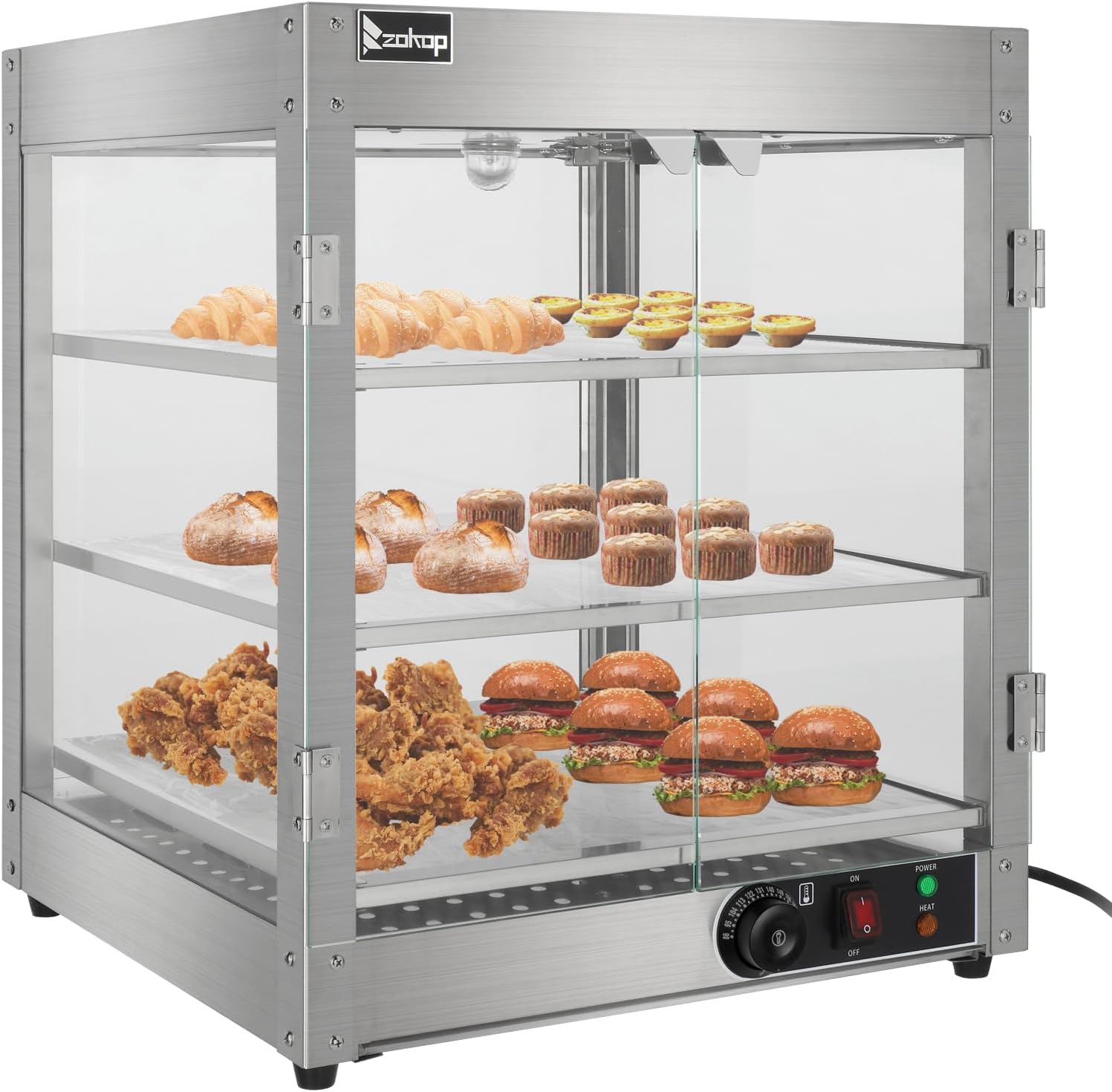 Commercial Food Warmer 110.00V 800.00W Three Layers Stainless Steel Color Stainless Steel Tempered Glass Warming Cabinet Buffet Food Warmer for Parties Entertaining and Holidays